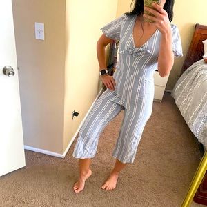 Blue and White Striped Romper